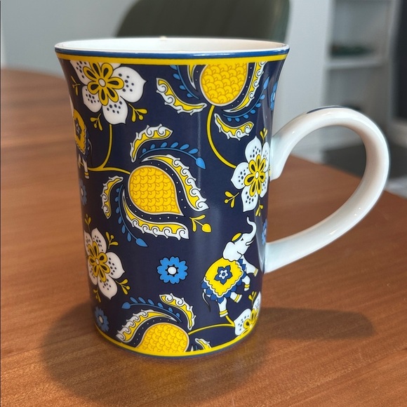 Vera Bradley Coffee Tea Mug Elephants & Flowers Blue Yellow - Picture 2 of 7